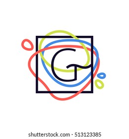 G letter logo in square frame at colorful line background. Font style, vector design template elements for your posters, invitations, cards. 