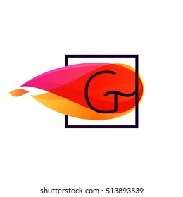 G letter logo in square frame at fire flame background. Vector typography for your posters, invitations, cards. 