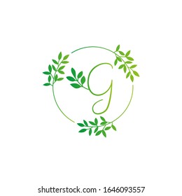 G Brief Logo Vektorillustration Design. G Icon öko-grün und Kreis Konzept Vorlage. G Vektorillustration Set von grünen Öko-Buchstaben Logo mit Blättern. G Alphabet aus grünen Blättern einzeln auf weißem Hintergrund. Blumenalphabet.