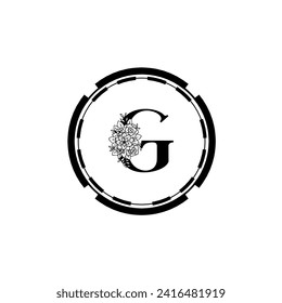 Diseño vectorial del logotipo de letra G. G Icono plantilla de concepto de círculo y negro ecológico. G conjunto vectorial de letras ecológicas negras logotipo con hojas. Alfabeto G de hojas negras aisladas en fondo blanco. Alfabeto floral.