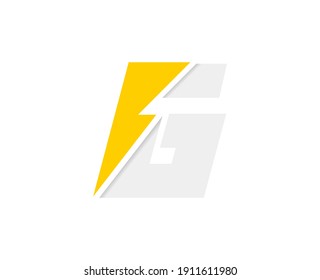 G letter logo, vector font with lightning flash power icon