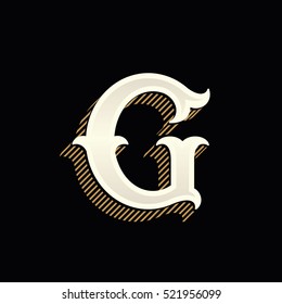 G letter logo in vintage western style with lines shadow. Vector font for barber shop labels, sport posters, jewelry cards etc.