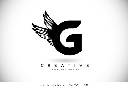 G Letra logo con alas. Icono de diseño del vector de la letra creativa F.