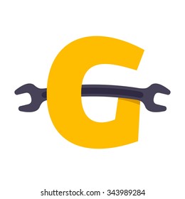 G letter logo with wrench. Vector repair design template elements for your application or corporate identity.
