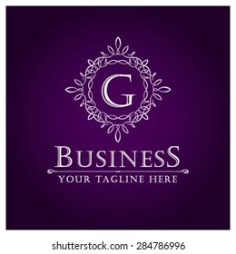 G letter Luxury Logo template flourishes calligraphic elegant ornament lines. Business sign, identity for Restaurant, Royalty, Cafe, Hotel, Heraldic, Jewelry, Fashion and other vector illustration