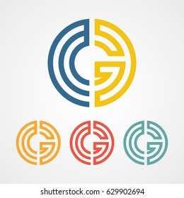 g letter maze logo icon with various color