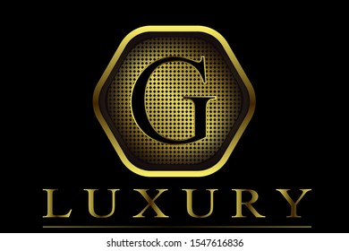 G letter on golden luxury design. Symbol vector illustration for logo, emblem, label, luxury decoration, jewelry, company name, business, shop, rich concept or web page graphic element.