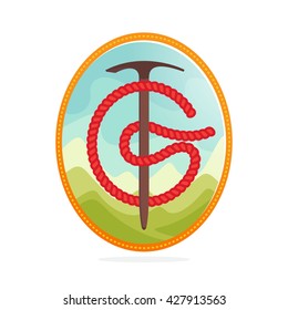 G letter outdoor logo formed by rope with axe. Mountain hiking themed vector design template elements for your sportswear, app icon, corporate identity, labels or posters.
