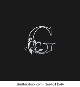 Letra G   Contorno al icono del logotipo de la hoja tropical de la naturaleza inicial. Diseño vectorial concepto de diseño monogramo vintage con logotipo color plata.