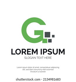 g Letter and Pixel Digital Logo Design Premium Vector