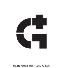 G letter with plus or CG letter with plus logo design vector