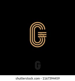 G letter. R monogram consist of gold lines, isolated on a dark background. Monochrome option.