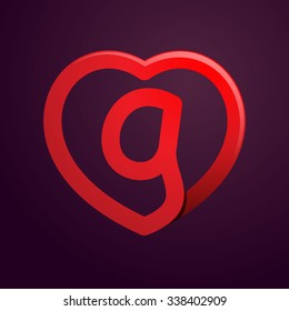 G letter with red heart. Vector design template elements for your application or corporate identity.
