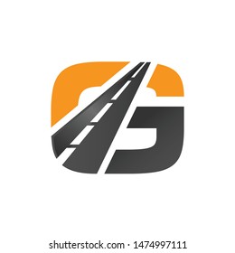 G letter road construction creative symbol layout. Paving logo design concept. Asphalt repair company sign idea