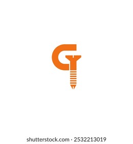 Logo-Design mit G-Buchstaben und Schraubenkombination.