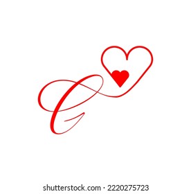 G letter script heart line. from the heart. Letter G handwriting logo template with love and heart shape decoration. The first signature vector.