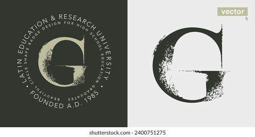 G letter serif logo with dry brush strokes. Classic style font. Grunge textured and rough edges elements. Perfect for fashion labels, vintage headlines, glamour luxury identity, wedding invitations.