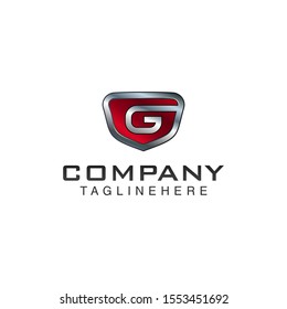 G Letter shield vector logo template. Black and red color