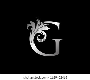 G Letter Swirl Logo. Silver G With Classic Leaves Shape design perfect for fashion, Jewelry, Beauty Salon, Cosmetics, Spa, Hotel and Restaurant Logo. 