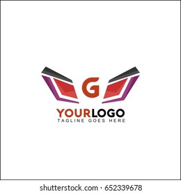 G letter symbol identity, abstract wing reflect logo, double infinity loop logo design template. Beauty eye violet and red concept.