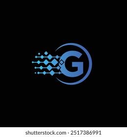 Plantilla del Vector del diseño del logotipo de la tecnología de la letra de G, logotipo de la tecnología de G en círculo