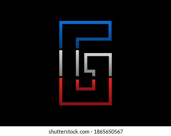 G letter vector desing, outline stroke font logo. Dynamic split grey,  blue color on black background. For social media,design elements, creative poster, web template and more


