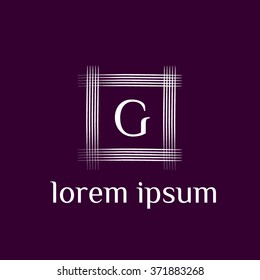G letter vector logo with square calligraphic border (icon, sign, symbol, monogram)