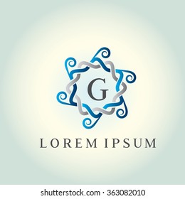 G letter vector logo template (sign, symbol, emblem, ornament). Tracery logo. Wave ornament dynamic logo.