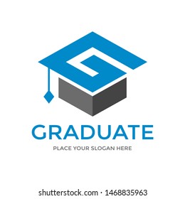 G Letter vector template logo with student hat symbol. This graduate logo is creative and can be used for education, degree, study, diploma.