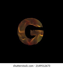 G letter wavy line. G letter with motion wave. Alphabet logo with colorful twisted lines. Creative vector illustration with zebra, sea, print and wavy pattern lines.