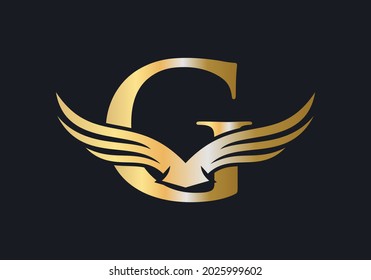 G Letter Wing Logo Design. Initial Flying Wing G Letter Logo. Letter G logo and wings Concept