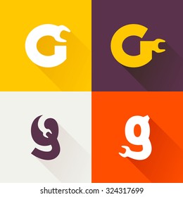 G letter with wrench logo set. Vector repair design template elements for your application or corporate identity.