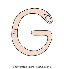 G lettering finger form hand drawn vector illustration element of alphabet abc skin color
