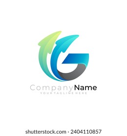 G logo and arrow design template, letter g, up arrow logos, circular