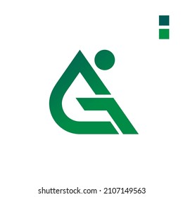 El logo A y G combinado con un humano sentado simboliza y da significado a salud, resistencia, fuerza, natural, médico y otros campos de la salud