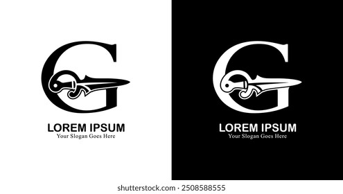 Diseño del logotipo de G combinado con la espada