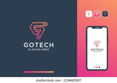 g logo design in line tech style.