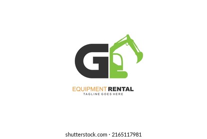 G logo excavator for construction company. Heavy equipment template vector illustration for your brand.