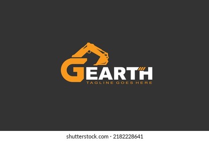 G logo excavator for construction company. Heavy equipment template vector illustration for your brand.