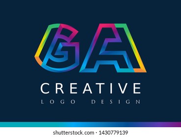 G A   Logo. GA Letter Design Vector with Magenta blue and green yellow color.