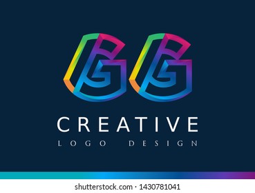 G G  Logo. GG Letter Design Vector with Magenta blue and green yellow color.