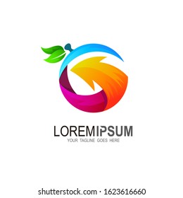G logo, Letter G shape orange, peach, fruit logo vector illustration, Arrow icon template