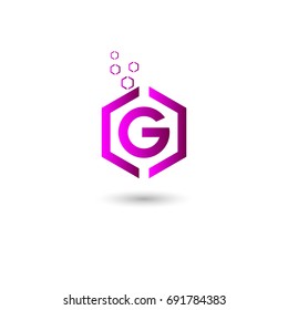 g logo with purple hexagon