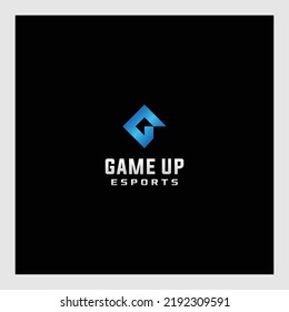 g logo with a strong and arrow and polygonal concept with blue color and dark background