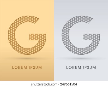 G ,Luxury  outline font ,designed using geometric on gold background, concept shape from screws, hexagon, honeycomb, jewelry, gems , logo, symbol, icon, graphic, vector.