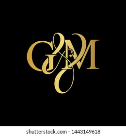 G & M / GM logo initial vector mark. Initial letter G and M GM logo luxury vector mark, gold color on black background.