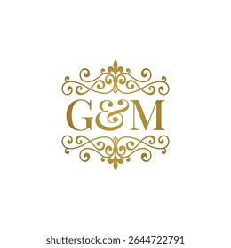 G und M Monogramm Logo Elegantes Gold mit ornamentaler Bildhauerei auf weißem Hintergrund 