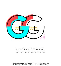 G G Memphis letter style, initial logo template vector full color.