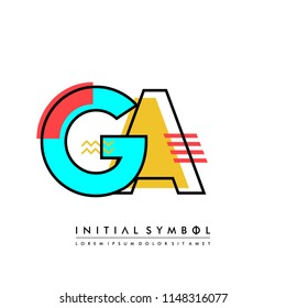 G A Memphis letter style, initial logo template vector full color.