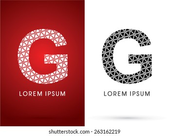 G ,Modern font, designed using white and black triangle geometric shape. on red and white background, sign ,logo, symbol, icon, graphic, vector.